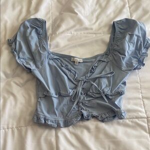 Francesca's Collections Light Blue Ruffled Crop Blouse